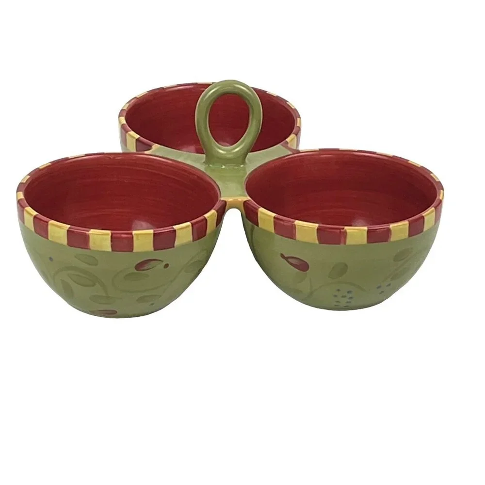 3-Section Ceramic Serving Dish w/Handle Olivia Debby Segura Signature Housewares